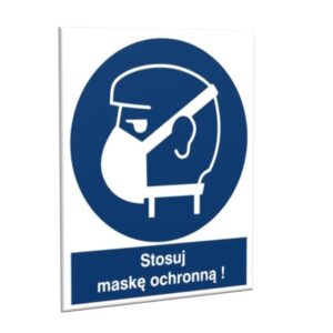 ZNAK 20 X 30 PŁYTA STOSUJ MASKĘ OCHRONNĄ! 423 J-01