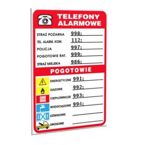 ZNAK 15 X 20 PŁYTA TELEFONY ALARMOWE